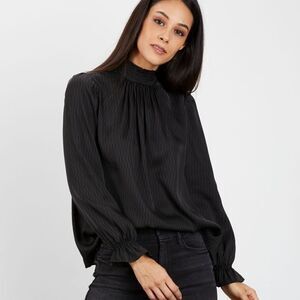 Tucker Stella Top in Charmeuse Kaleidoscope Black Silk Blouse Smocked Mo…